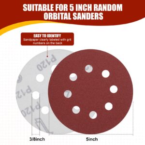 YNZDRWA 70 PCS 5 Inch Sanding Discs, 40 80 120 180 240 320 400 600 800 Grit Hook and Loop Sandpaper for Random Orbital Sander