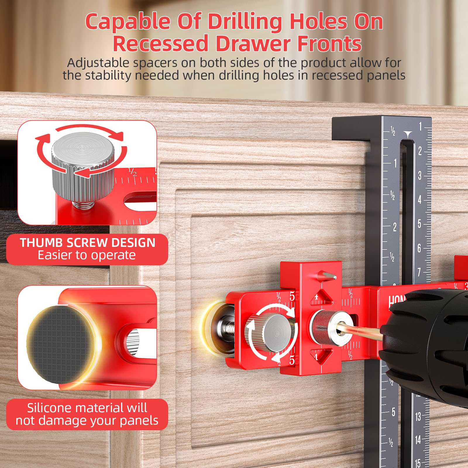 Enhanced Model Cabinet Hardware Jig,Adjustable Cabinet Handle Template Tool for Knobs,Handles and Pulls,Drawer Hardware Jig for Drawer Cabinet Installation,High Precise Woodworking Drill Guide