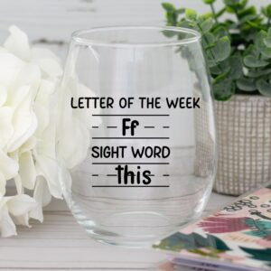 Sight Words 15 oz Wine Glass - Teacher Appreciation Gifts - Best New Teacher Gift Idea for Women, Funny Back to School Present from Students, Thank you Gifts for Coworker Retirement Birthday Christmas