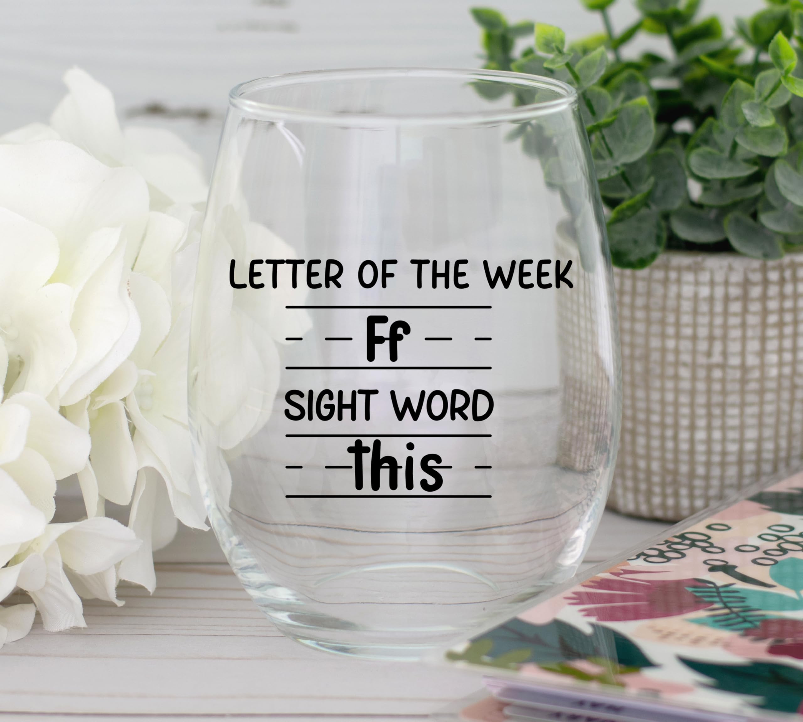 Sight Words 15 oz Wine Glass - Teacher Appreciation Gifts - Best New Teacher Gift Idea for Women, Funny Back to School Present from Students, Thank you Gifts for Coworker Retirement Birthday Christmas