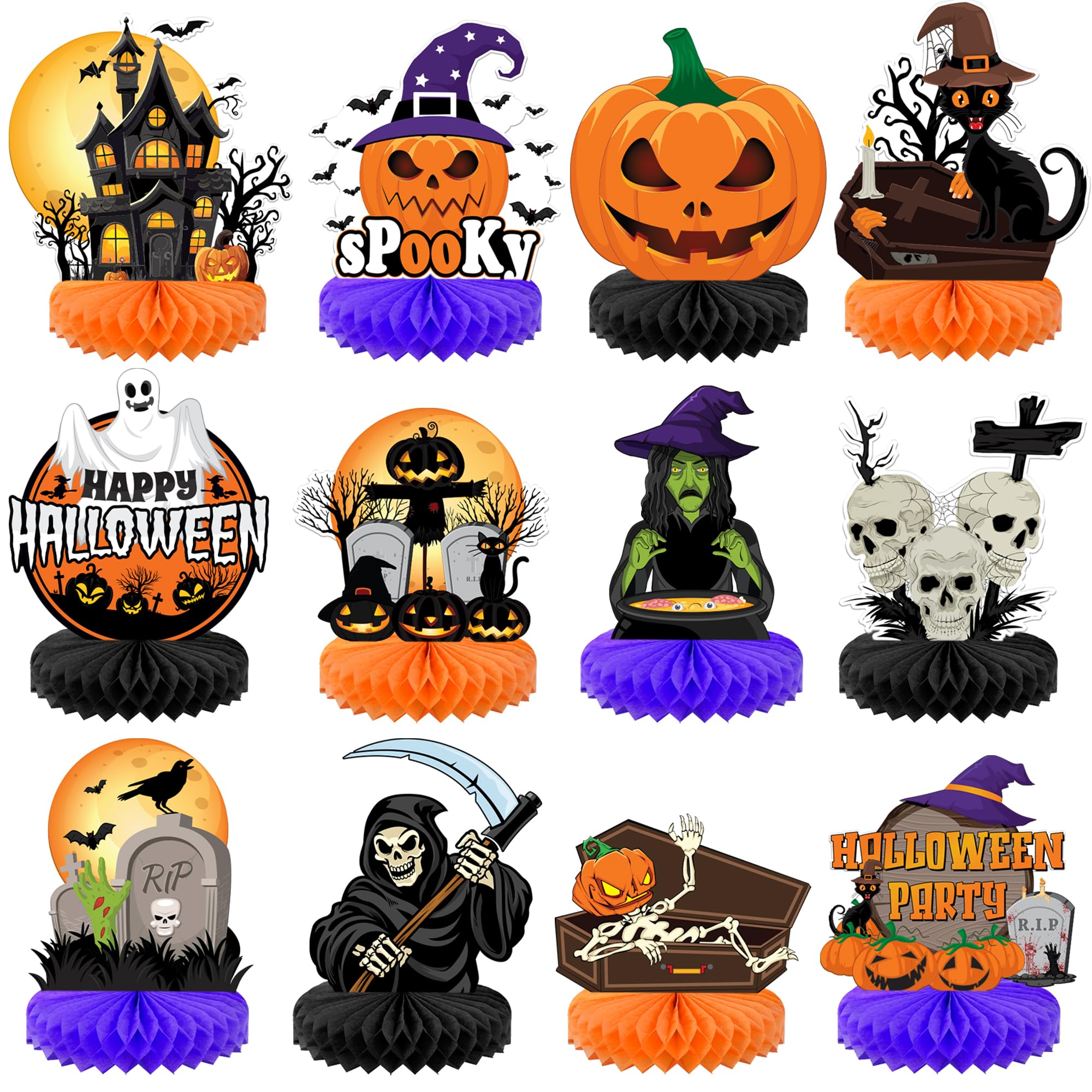 KatchOn, Scary Halloween Centerpieces - Pack of 12 | Halloween Table Centerpieces, Halloween Table Decor | Halloween Honeycomb Decorations for Halloween Decorations | Halloween Centerpieces for Tables