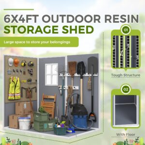 Greesum 6X4FT Resin Outdoor Storage Shed, All Weather Tool Room with Floor, Perfect for Storing Lawn Mowers, Garden Tools, Patio Furniture, Bicycles, Grey