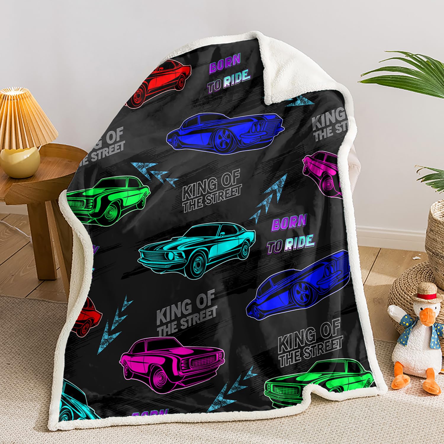 AILONEN Racing Car Throw Blanket,Fast and Furious Extreme Sport Games Cozy Soft Sherpa Fleece Blanket for Kids Boys,Cartoon Sports Car Sherpa Blanket, 59 x 47 Inches