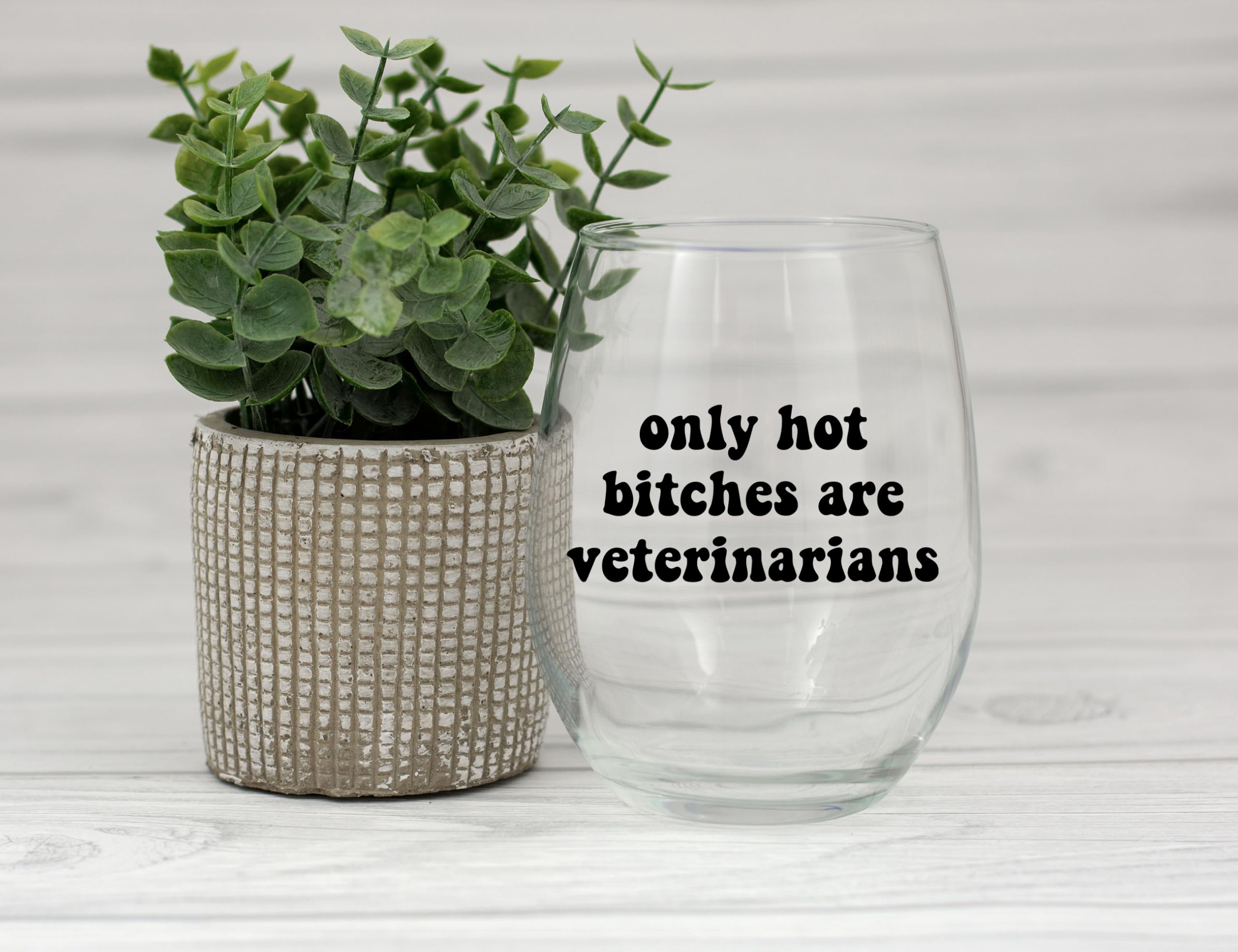 Only Hot Bitches are Veterinarians - Future Vet Graduation Gifts for Women Her - Best Veterinary School Student Present for Birthday Christmas Appreciation Day - 15 oz Stemless Wine Glass