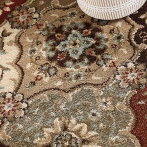 Superior Indoor Area Rug, Floor Decor, For Kids, Pets, Bedroom, Entryway, Hallway, Office, Living Room, Dining, Plush Carpet Cover, Traditional Floral Classic, Palmyra Collection, 12' x 15', Chocolate