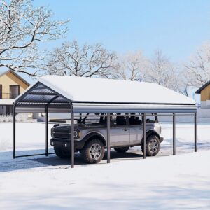 oc orange-casual 12 x 20 ft metal carport, outdoor heavy duty steel canopy, garage car shelter shade with metal roof, outdoor car tent for car,truck and boats