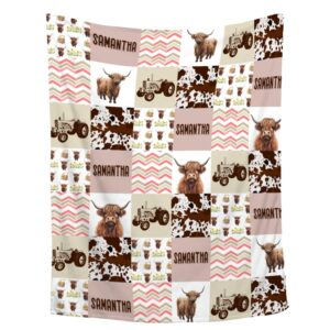 custom highland cow blanket,personalized highland cow throw blankets,customized swaddle blanket for girls boys kid baby newborn toddler kid name blanket birthday gift,40"x50"-throw size for kids