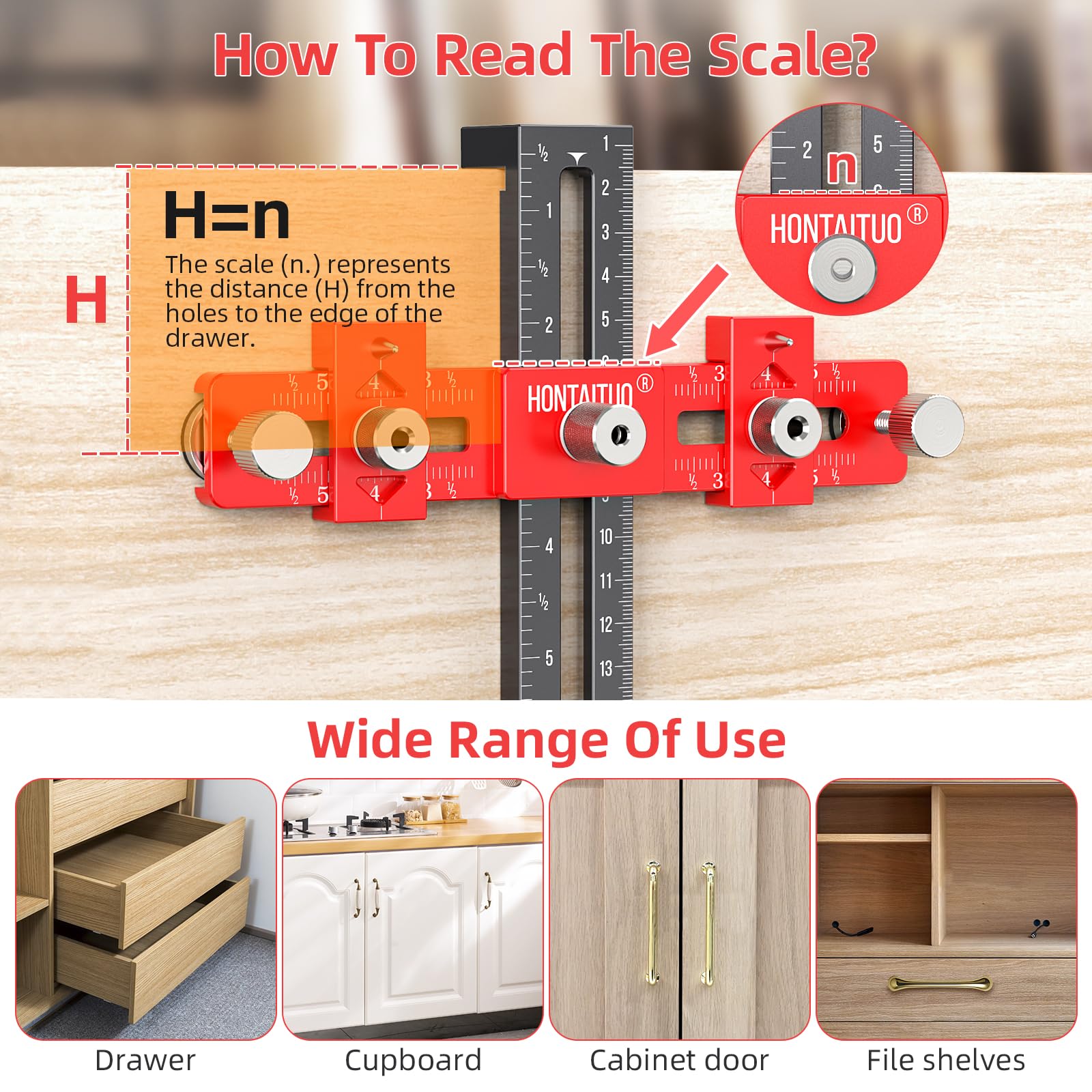 Enhanced Model Cabinet Hardware Jig,Adjustable Cabinet Handle Template Tool for Knobs,Handles and Pulls,Drawer Hardware Jig for Drawer Cabinet Installation,High Precise Woodworking Drill Guide