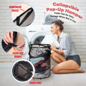 Pop Up Hamper for Laundry Mesh Collapsible Laundry Basket | Large Clothes Hamper - Black (Pack of 2)