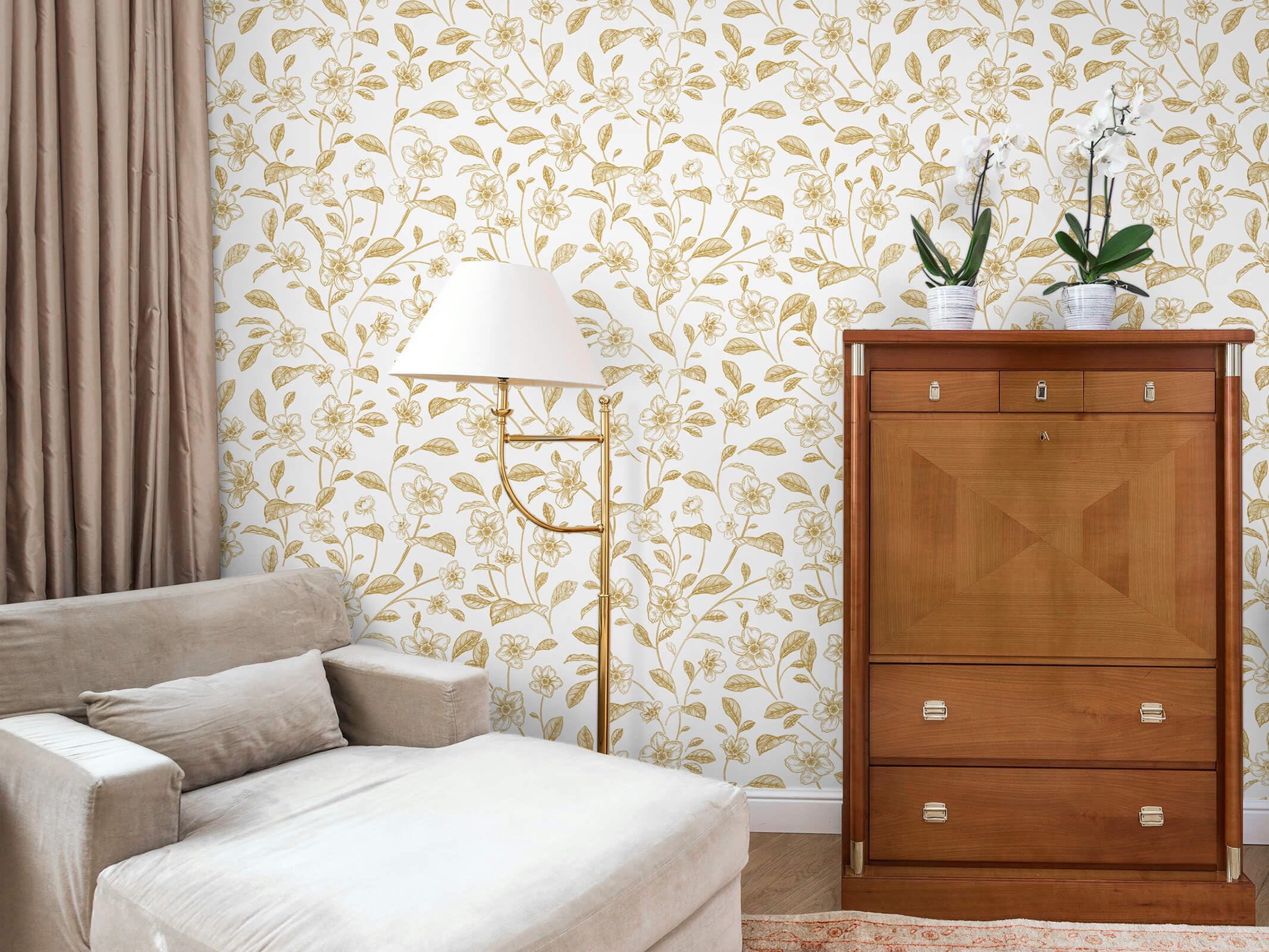 Heroad Brand Floral Peel and Stick Wallpaper Boho Contact Paper White and Gold Leaf Wallpaper Clearance Peel and Stick Wallpaper for Cabinets Shelf Liner Vinyl Roll Self Adhesive 78.7"x17.3"