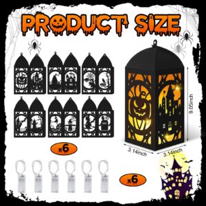 Glooglitter 6 Pcs Halloween Paper Lantern Halloween Table Centerpieces Spooky Halloween Lanterns with LED String Lights Spooky Skeleton Owl Bat Castle Pumpkin Party Decoration