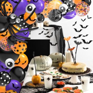 Gojmzo Halloween Balloon Garland Arch Kit, Purple Orange and Black Confetti Balloons with Spider Web Bats for Halloween Party Decorations, Halloween Decorations Indoor Outdoor