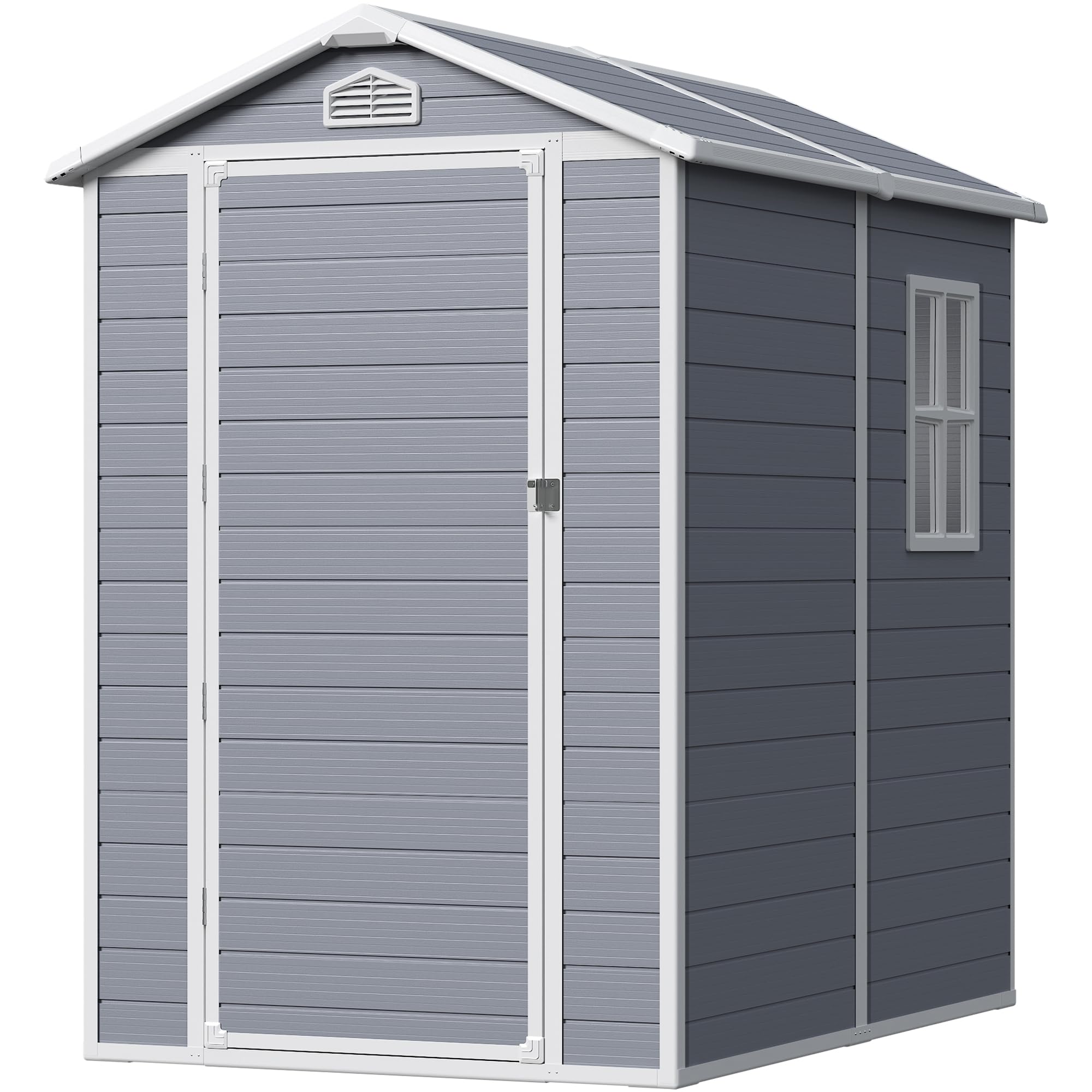 Greesum 6X4FT Resin Outdoor Storage Shed, All Weather Tool Room with Floor, Perfect for Storing Lawn Mowers, Garden Tools, Patio Furniture, Bicycles, Grey