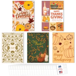 thanksgiving cards for business & family (variety pack of 5 designs of thanks) greeting card set pack of 20 thanksgiving cards with envelopes (5x7 inch - a7) office, work, employees & clients vp2403