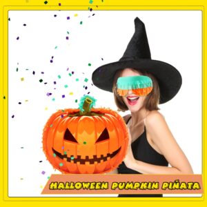 Halloween Pumpkin Pinata with Pinata Stick Confetti Blindfold Halloween Hanging Pinata for Halloween Birthday Party Supplies Photo Prop