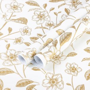 heroad brand floral peel and stick wallpaper boho contact paper white and gold leaf wallpaper clearance peel and stick wallpaper for cabinets shelf liner vinyl roll self adhesive 78.7"x17.3"