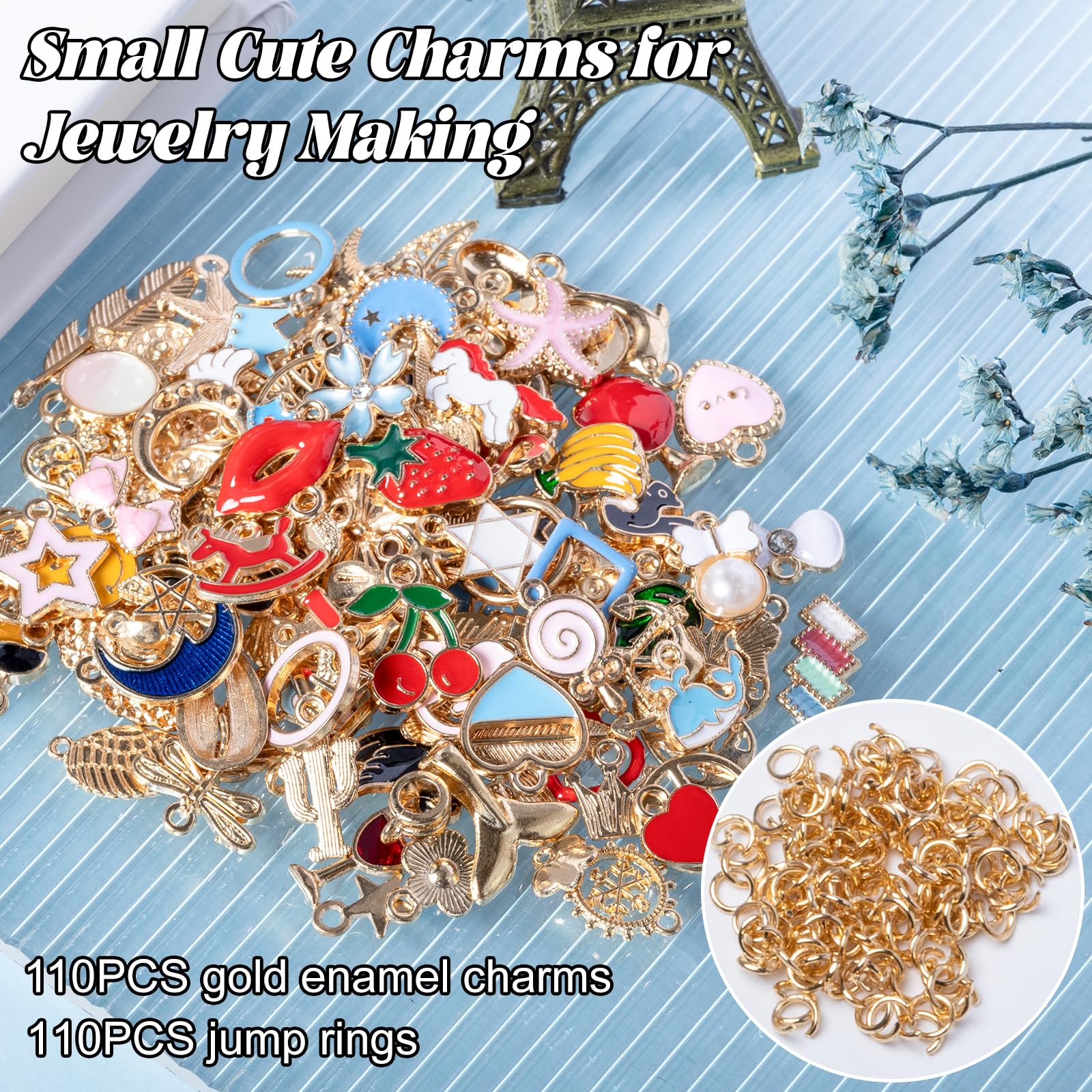 110PCS Bracelet Charms, Assorted Jewelry Making Charms, Gold Plated Enamel Charms Pendants for Necklace Bracelet Jewelry Making