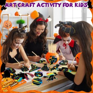 YEGEER 48PCS Halloween Craft Kit for Kids, Magic Scratch Off Paper Hanging Halloween Ornaments Set with 24pcs Wooden Stylus 48pcs Cords for Halloween Games, Halloween Party Favors, Art Craft Supplies