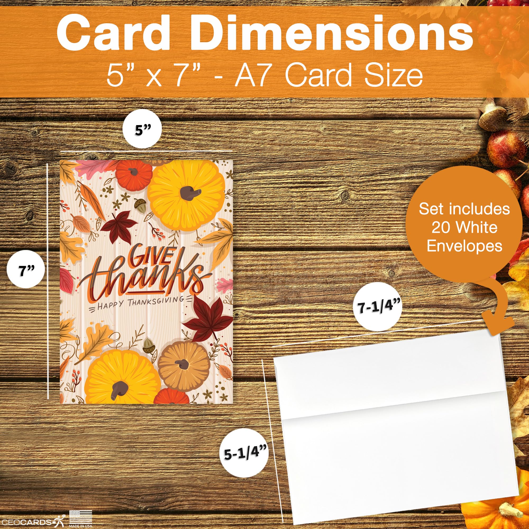 Thanksgiving Cards for Business & Family (Variety Pack of 5 Designs of Thanks) Greeting Card Set Pack of 20 Thanksgiving Cards with Envelopes (5x7 inch - A7) Office, Work, Employees & Clients VP2403