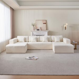 yoobech u shape sectional sofa couch 6 seat sofa set with double chaise chenille fabric modular sectional couch for living room - beige