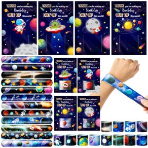 arianqicult space slap bracelet, 24pcs outer space kids wristbands bracelets with thank you cards planet themed party favors gifts for kid birthday party favors classroom prizes exchange (12 styles)