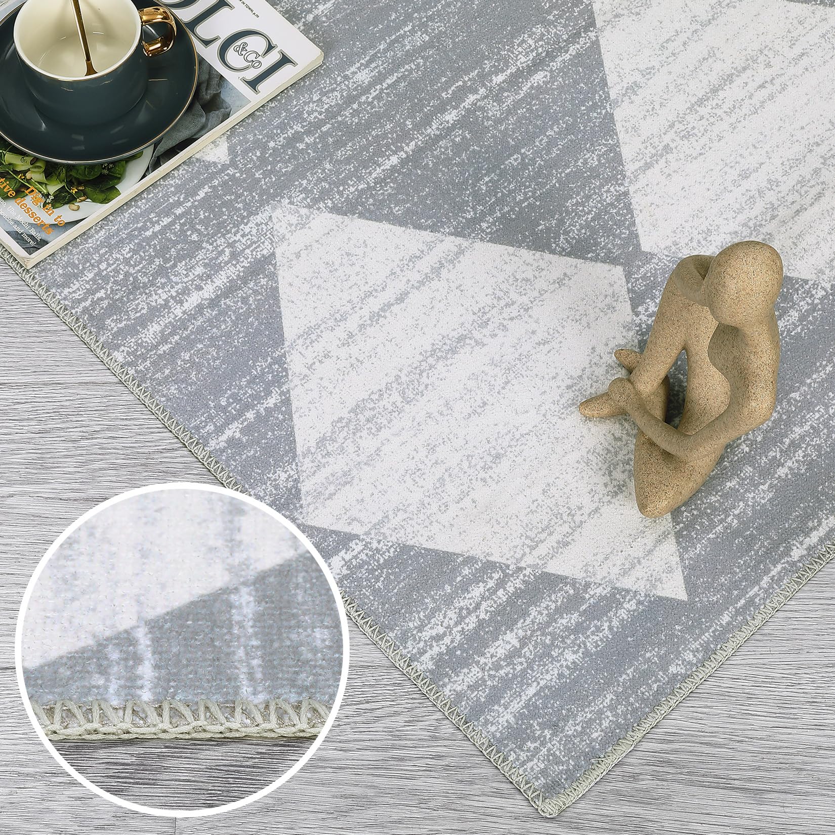 COZYLOOM 9x12 Area Rug Washable Rugs for Bedroom Office Nursery Geometric Checkered Accent Rugs Modern Trellis Living Room Rug Distressed Neutral Soft Rug Non Slip Farmhouse Floor Cover Grey