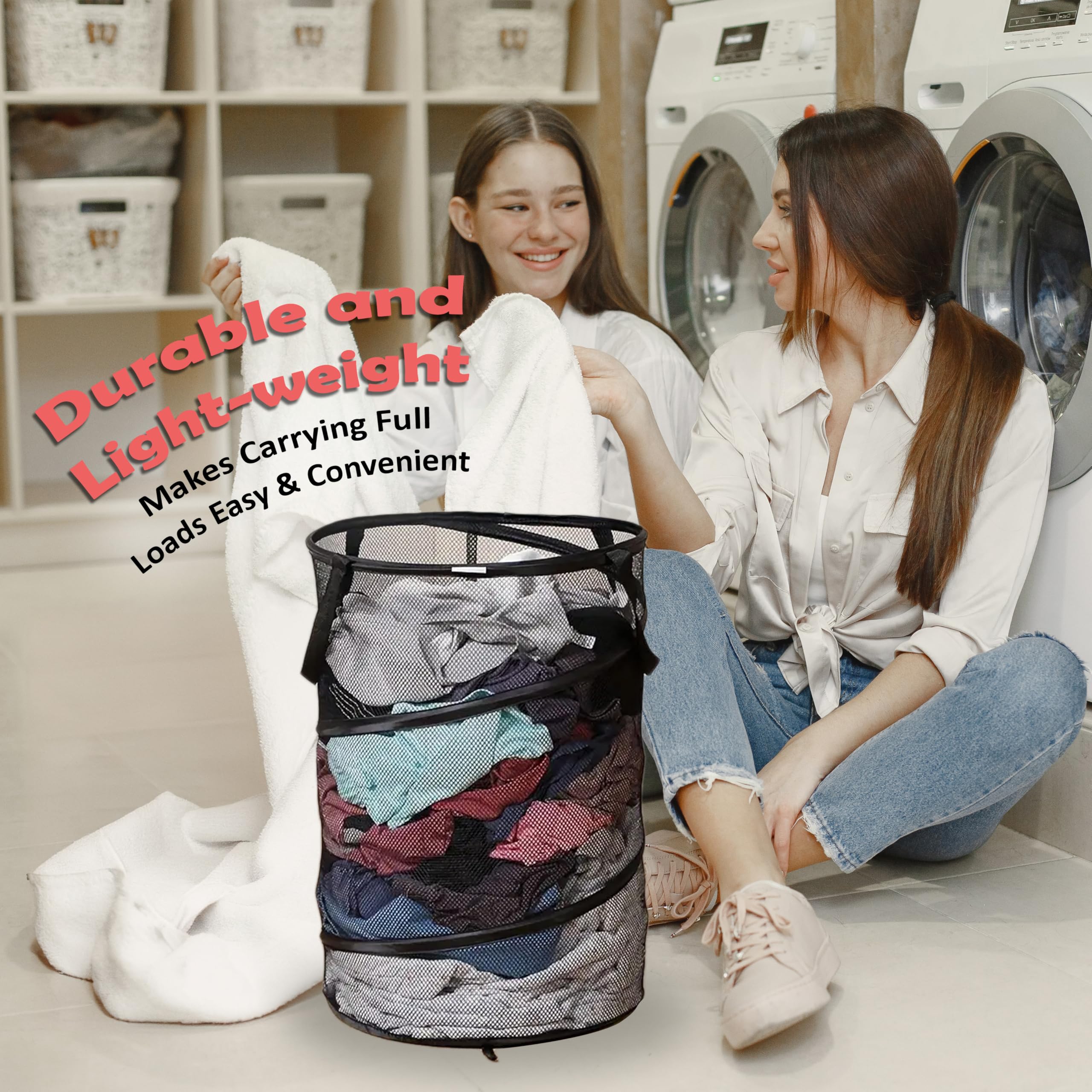 Pop Up Hamper for Laundry Mesh Collapsible Laundry Basket | Large Clothes Hamper - Black (Pack of 2)