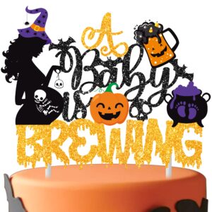 Halloween A Baby is Brewing Cake Topper Halloween Baby Shower Decoration Baby Brew Halloween Party Cake Topper Decoration for Halloween Theme Newborn Gender Reveal Party Supplies