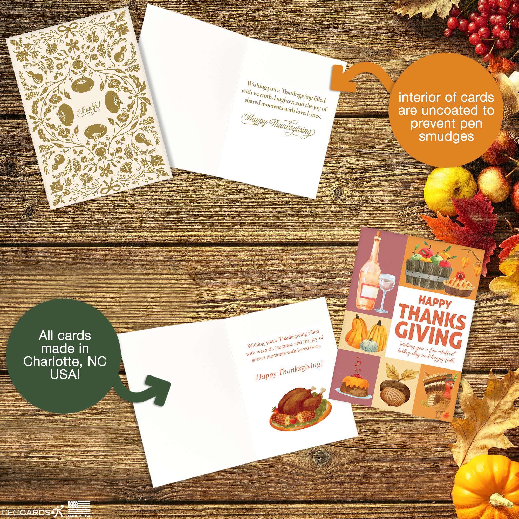 Thanksgiving Cards for Business & Family (Variety Pack of 5 Designs of Thanks) Greeting Card Set Pack of 20 Thanksgiving Cards with Envelopes (5x7 inch - A7) Office, Work, Employees & Clients VP2403