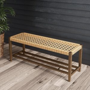 grand patio outdoor wicker bench with storage 2-seat patio bench for garden porch living room bedroom