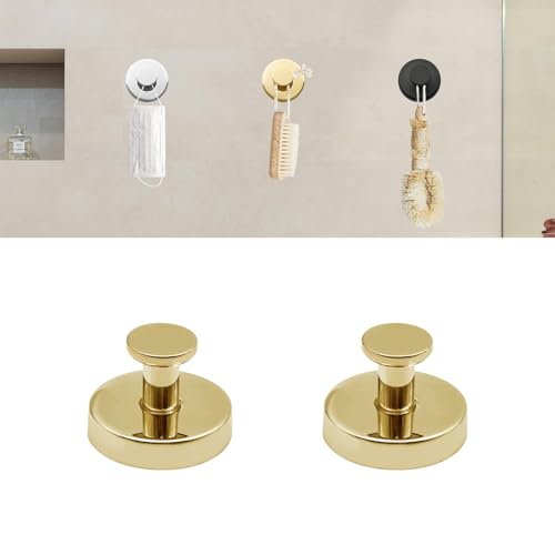 2 PCS Suction Cup Hooks for Shower, Bathroom Stainless Steel Suction Shower Hooks Mounting on Shower Glass Doors, Tile, Mirrors (Gold)