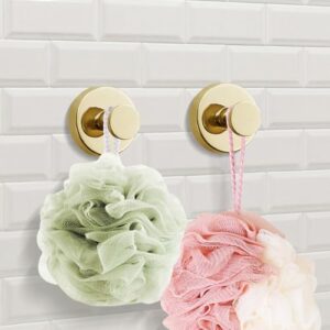 2 PCS Suction Cup Hooks for Shower, Bathroom Stainless Steel Suction Shower Hooks Mounting on Shower Glass Doors, Tile, Mirrors (Gold)