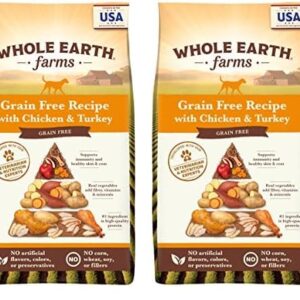 Whole Earth Farms Natural Grain Free Dry Kibble, Wholesome and Healthy Dog Food, Chicken and Turkey Recipe - 4 LB Bag (Pack of 2)