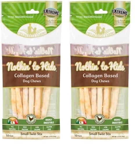 Fieldcrest Farms Nothing to Hide Natural Rawhide Alternative Small Twist Stix for Dogs - (10 Sticks) All Natural Easily Digestible Chews for All Breed Dogs - Great for Dental Health (Pack of 2)