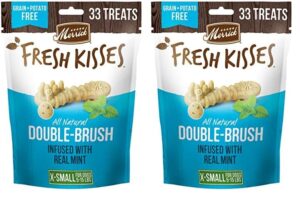 merrick fresh kisses natural dental chews toothbrush treat shape infused with real mint for tiny dogs 5-15 lbs - 33 ct. bag (pack of 2)