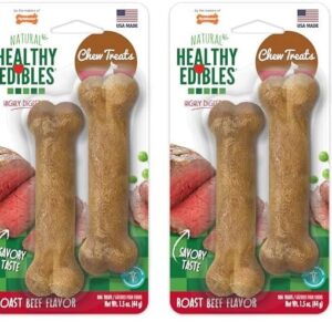 Nylabone Healthy Edibles Natural Dog Chews Long Lasting Roast Beef Flavor Treats for Dogs, X-Small/Petite (2 Count) (Pack of 2)