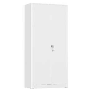 crownland 72” metal storage cabinet, lockable garage storage cabinets, high office storage cabinet with adjustable shelves for garage, home office, classroom, pantry, file(white)