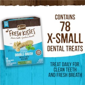 Merrick Fresh Kisses Natural Dental Chews Toothbrush Treat Shape Infused with Real Mint for Tiny Dogs 5-15 Lbs - 33 ct. Bag (Pack of 2)