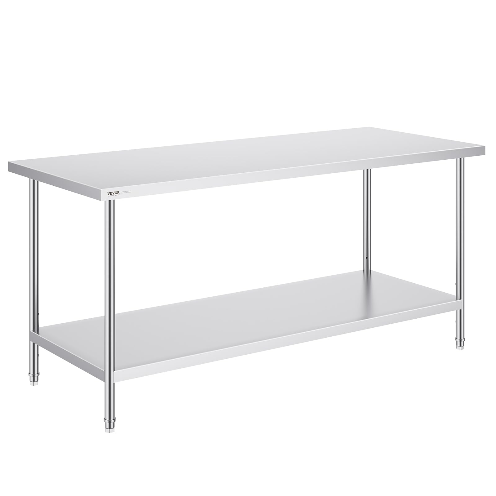 VEVOR Stainless Steel Prep Table, 30 x 72 x 34 Inch, 920 lbs Load Capacity, Heavy Duty Metal Worktable with 3 Adjustable Height Levels, Commercial Workstation for Kitchen Garage Restaurant Backyard