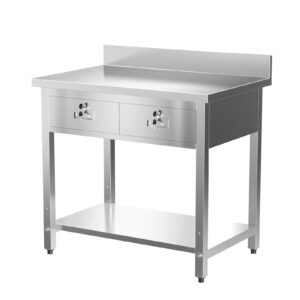 rovsun 36 x 24 inches stainless steel table with 2 drawers, heavy duty metal prep & work table with undershelf for commercial kitchen, restaurant, home,hotel and garage