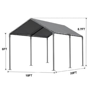 Carport, 10×20 Carport Canopy Portable Garage Tent with 6 Reinforced Metal Poles and Waterproof Shade Cover for Outdoor (Grey)