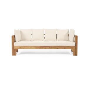 christopher knight home varney outdoor extendable acacia wood daybed sofa, teak and beige