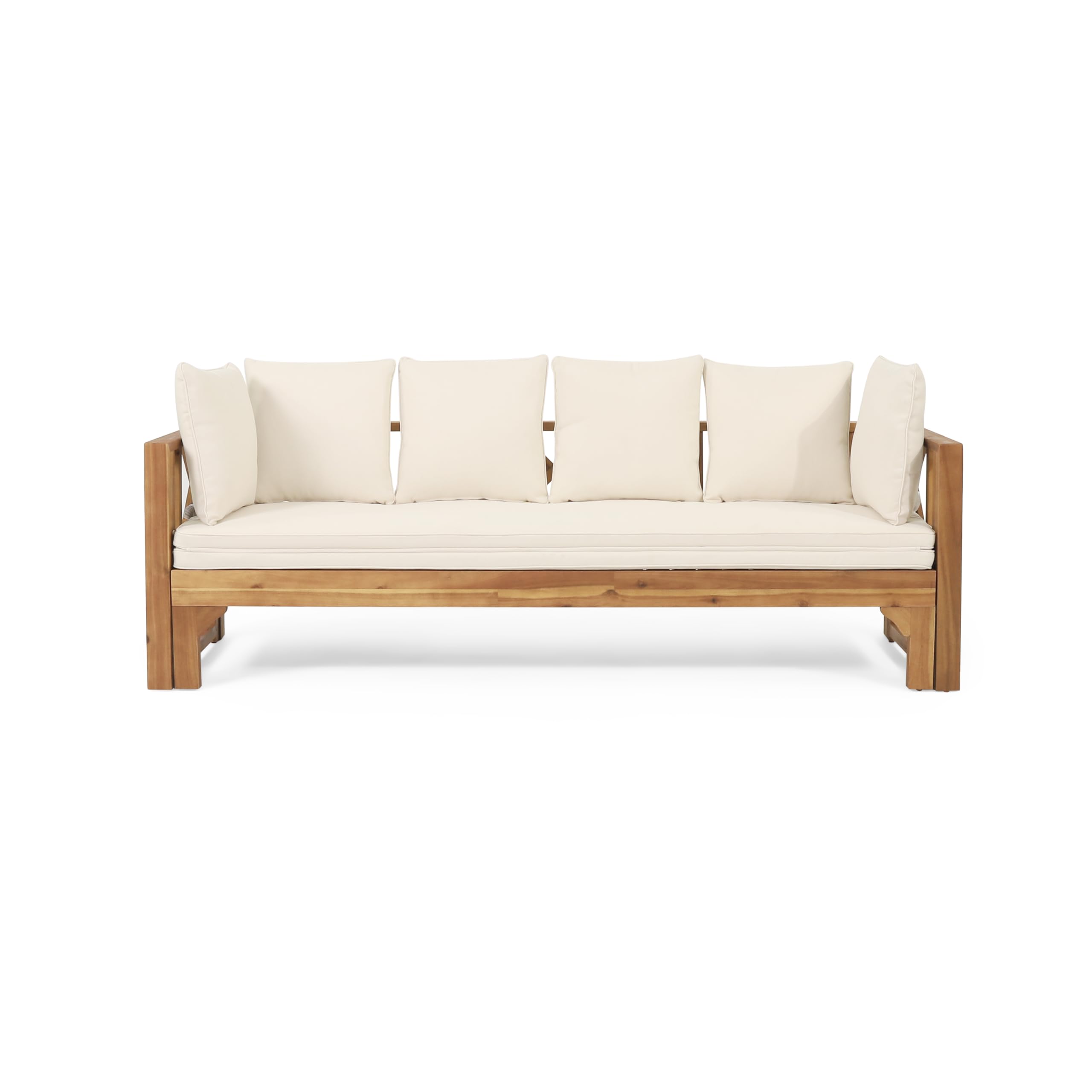 Christopher Knight Home Varney Outdoor Extendable Acacia Wood Daybed Sofa, Teak and Beige