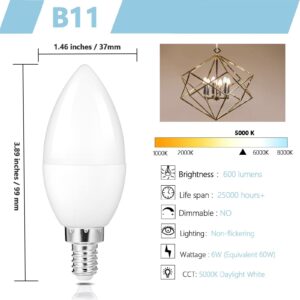 DIAMIAQ B11 LED Light Bulb E12 Candelabra Light Bulbs Daylight White Ceiling Fan Bulb Chandelier Bulbs Candle Bulbs for Ceiling Fan (6 Pack, Daylight White)