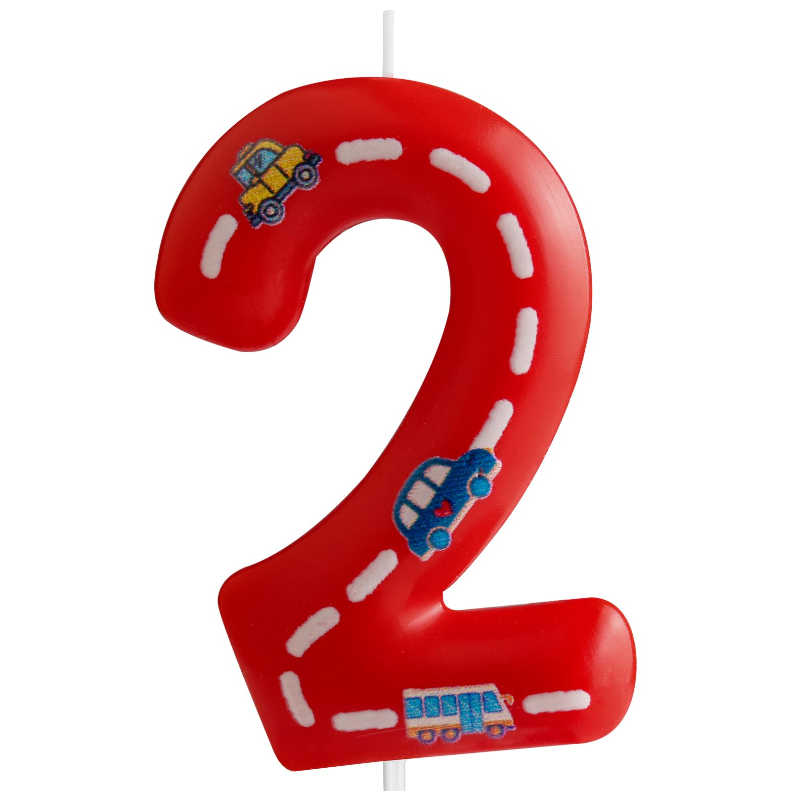 FUNCANDLE Racing Cars Birthday Candles,Red and White Stripes Number 2 Candles,Happy Birthday Candle Cars Cake Topper for Boys Girls Racing Car Traffic Theme Party Supplies Birthday Gifts