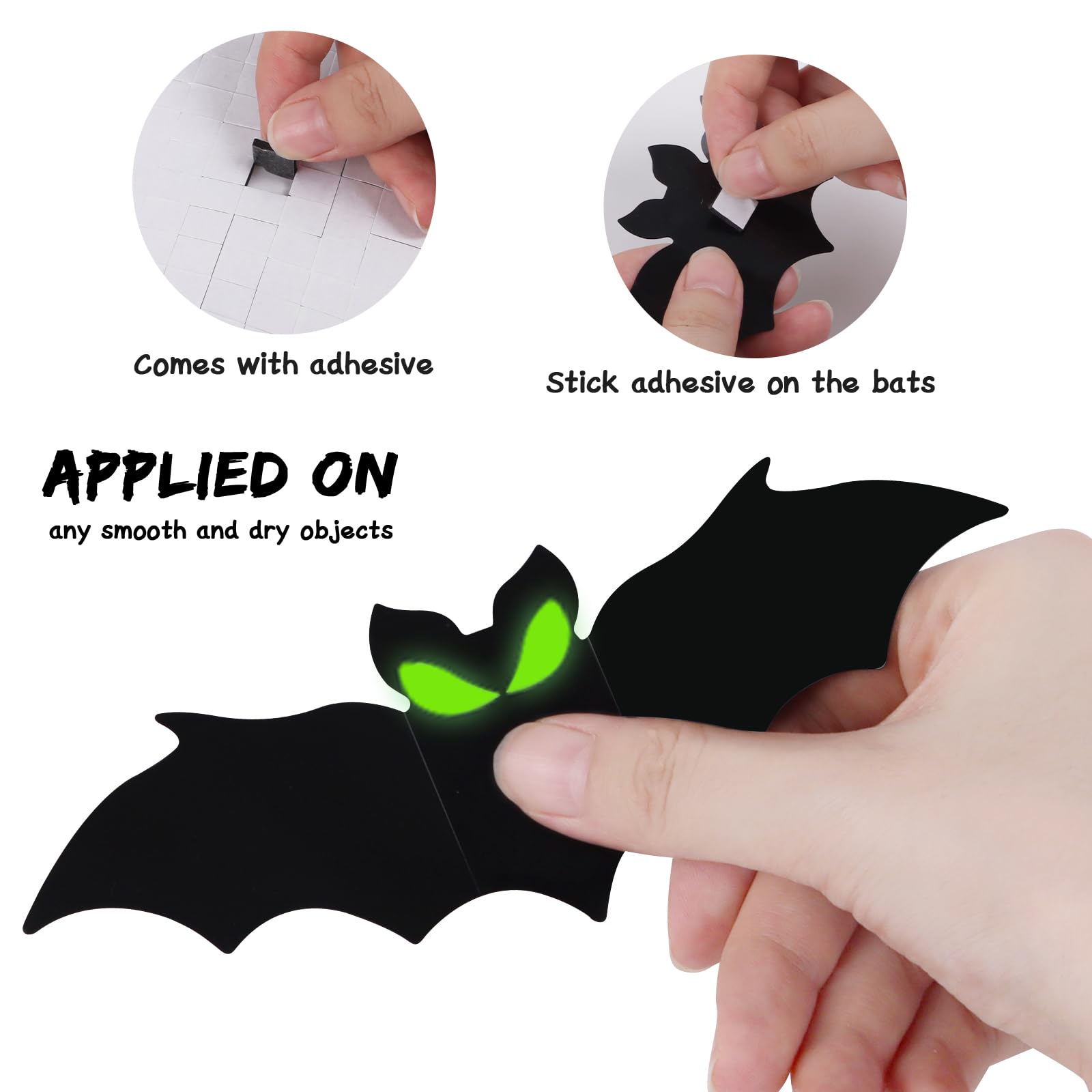 FOPINOA 3D Bats Wall Decor, 144 PCS Glow in The Dark Halloween Bats 4 Size Glow Bats Decorations Sticker Decals for Halloween Home Room Wall Decoration