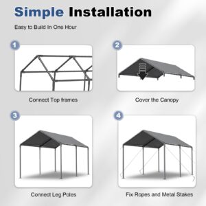 Carport, 10×20 Carport Canopy Portable Garage Tent with 6 Reinforced Metal Poles and Waterproof Shade Cover for Outdoor (Grey)