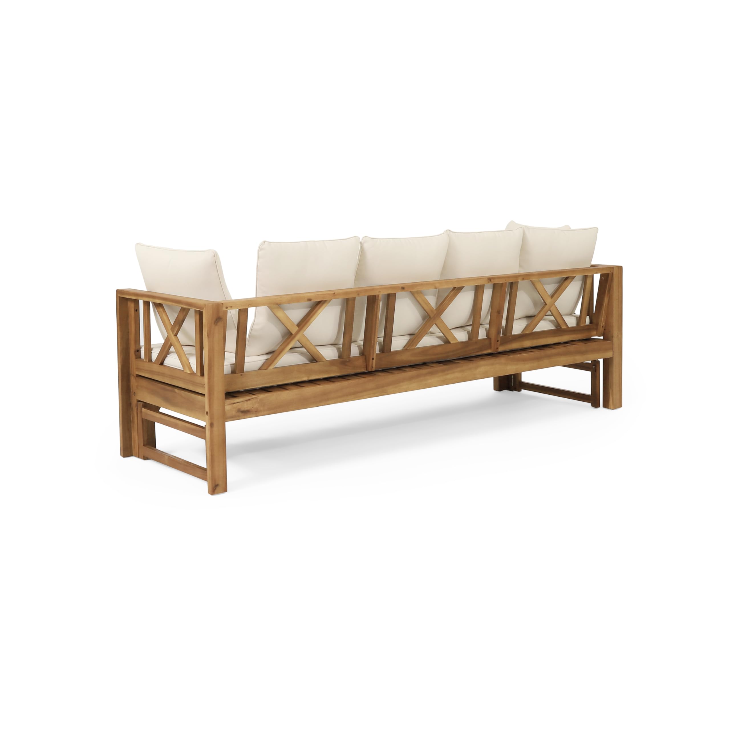 Christopher Knight Home Varney Outdoor Extendable Acacia Wood Daybed Sofa, Teak and Beige