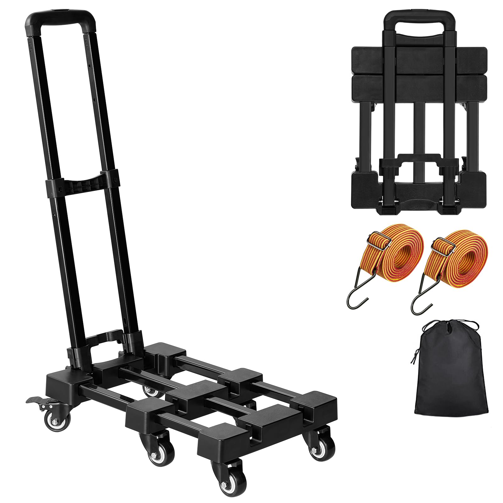 KEDSUM 90&150° Folding Hand Truck, 500lbs Heavy Duty Dolly Cart, Portable Luggage Cart with 6 Solid Construction Wheels, Collapsible Foldable Hand Cart for Shopping, Travel, Moving and Office Use