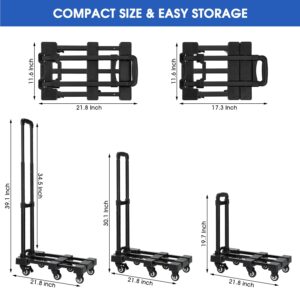 KEDSUM 90&150° Folding Hand Truck, 500lbs Heavy Duty Dolly Cart, Portable Luggage Cart with 6 Solid Construction Wheels, Collapsible Foldable Hand Cart for Shopping, Travel, Moving and Office Use